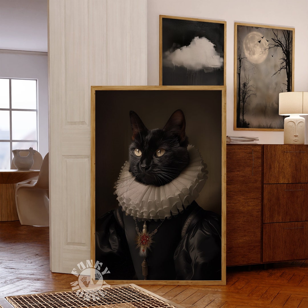 Black Cat Art Print, Vintage Style Poster, Dark Academia Decor, Gothic ...