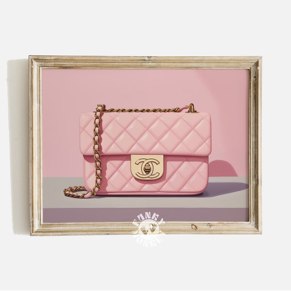 Luxury Handbag Printable Wall Art, Pink Fashion Art Print, Retro Vintage Girly Digital Print, Trendy Preppy Aesthetic, Dorm Room Decor