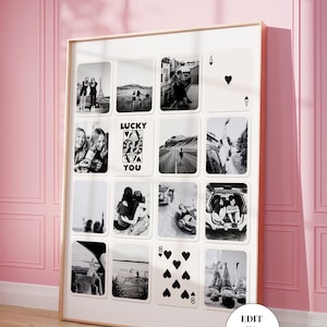 Stampa collage di foto personalizzata, arte murale di carte da gioco alla moda, poster personalizzato retrò fortunato, stampa digitale, arredamento per dormitori, modifica in Canva