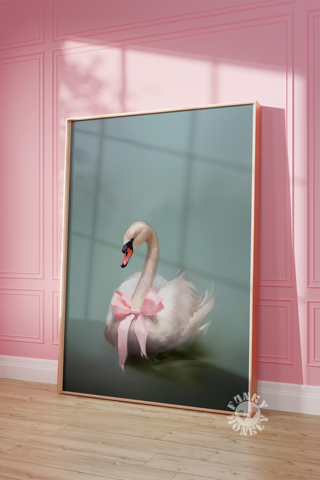 Swan With Pink Bow Art Print, Digital Print, Coquette Aesthetic, Swan ...