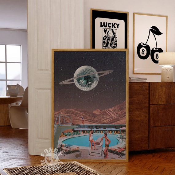 Surreal Art Print, Retro Collage Print, Disco Ball Collage, Funky Wall Art, Surrealism, Trendy Wall Art, Digital Prints, Printable Wall Art