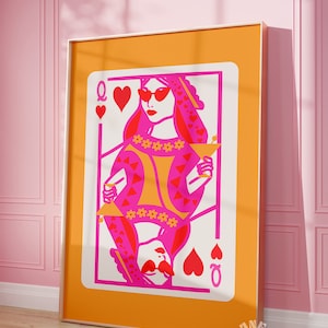 Carta da gioco Regina di Cuori, Stampa artistica da parete funky alla moda, Arredamento dormitorio preppy, Estetica della stanza Y2K, Arte della parete massimalista, Arte digitale stampabile