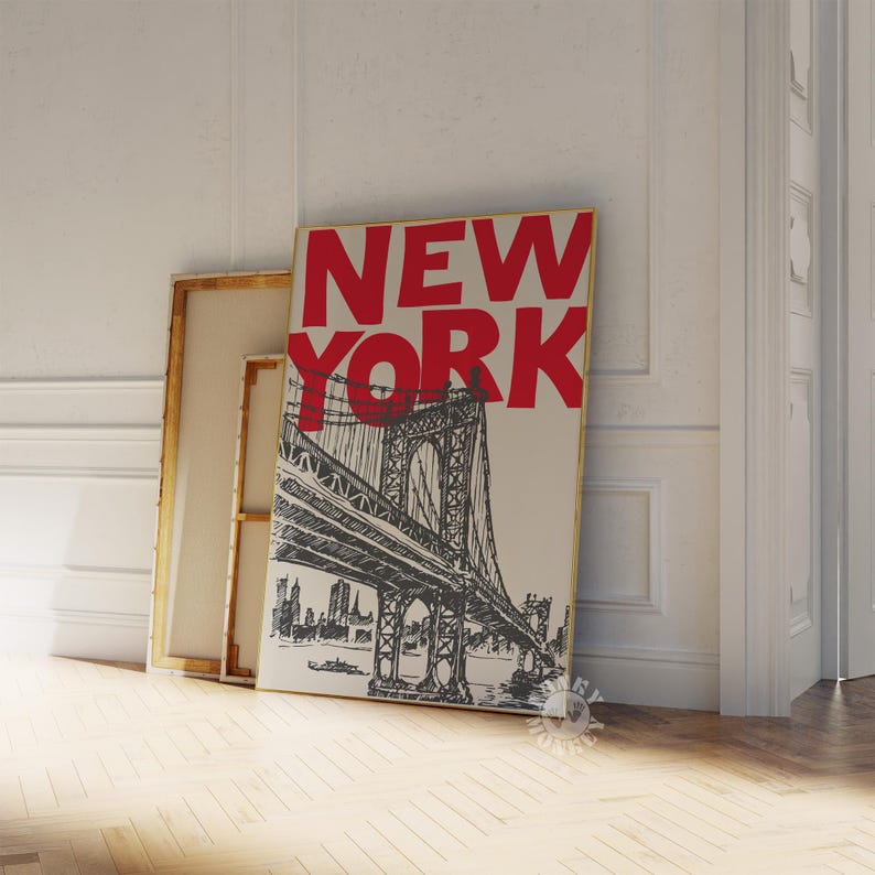 New York City Travel Print Set of 3, Retro NYC Poster, Trendy Red ...