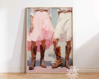 Retro Western Cowgirl Digital Print, Trendy Cowboy Boots Wall Art, Coastal Cowgirl Aesthetic, Retro Cowgirl Printable Art, Preppy Poster