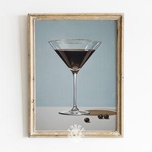 Espresso Martini Print, Preppy Bar Cart Art Print, Apartment Aesthetic, Retro Cocktail Painting, Trendy Wall Art, Minimalist Printable Drink