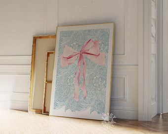 Set Di 3 Stampe Su Tela Con Fiocchi Rosa Acquerello, Quadri Estetici Preppy Per Camera Da Letto Ragazze, Decorazione Parete 20x25cm Senza Cornice