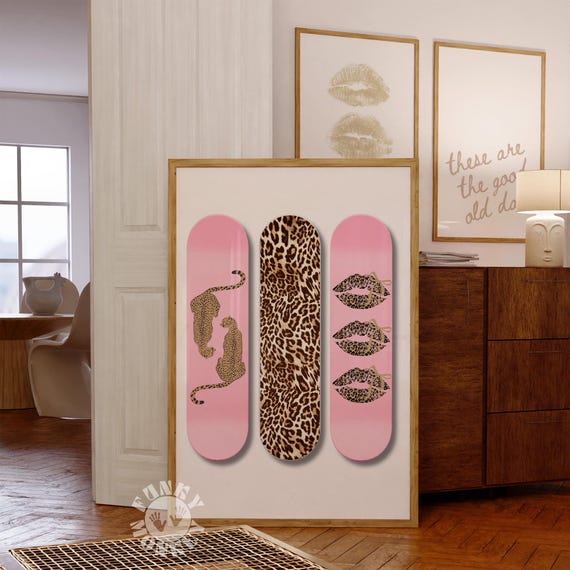 Leopard Skateboard Wall Art Print, Pink Cheetah Trendy Poster