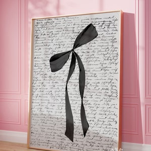 Dark Coquette Zimmer Dekor, schwarze Schleife Band Wand Kunst, Retro Französisch Poster, digitaler Download, Wohnheim Zimmer Ästhetik, Funky adrette Druck