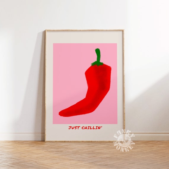 Just Chillin Wall Art Print, Chilli Poster, Retro Kitchen Decor