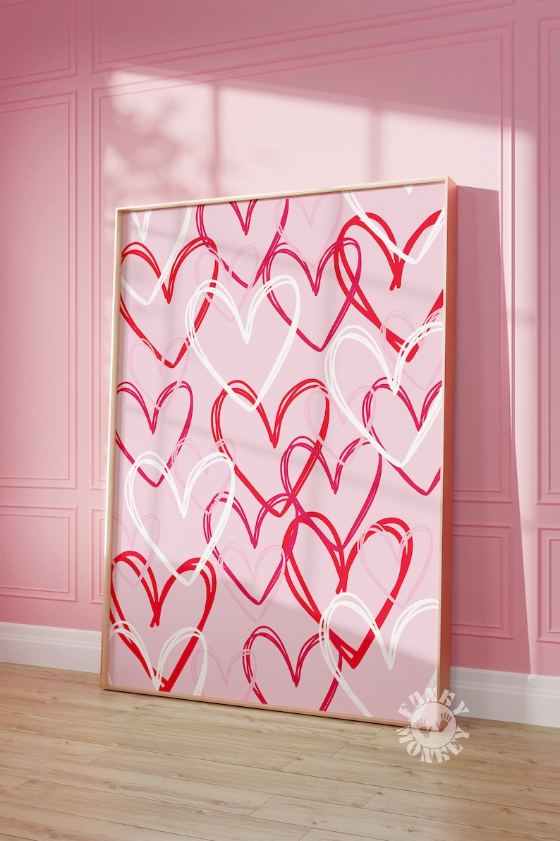 Hearts Wall Art Preppy Room Decor Aesthetic Print Trendy Dorm Etsy