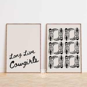 Cowgirl Western Print Set, Long Live Cowgirls Printable Wall Art, Retro Western Printable Art, Cowboy Boots, Dorm Room Decor, Digital Print