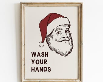 Bathroom Christmas Print, Funny Santa Digital Print, Printable Retro Christmas Wall Art, Bathroom Humour Downloadable Art, Holiday Decor