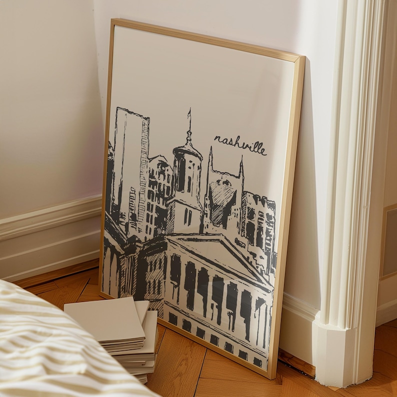Retro Nashville Print, Trendy Wall Art, City Travel Poster, Printable Art, Digital Prints, Dorm Decor, Apartment Aesthetic, Downloadable Art image 2