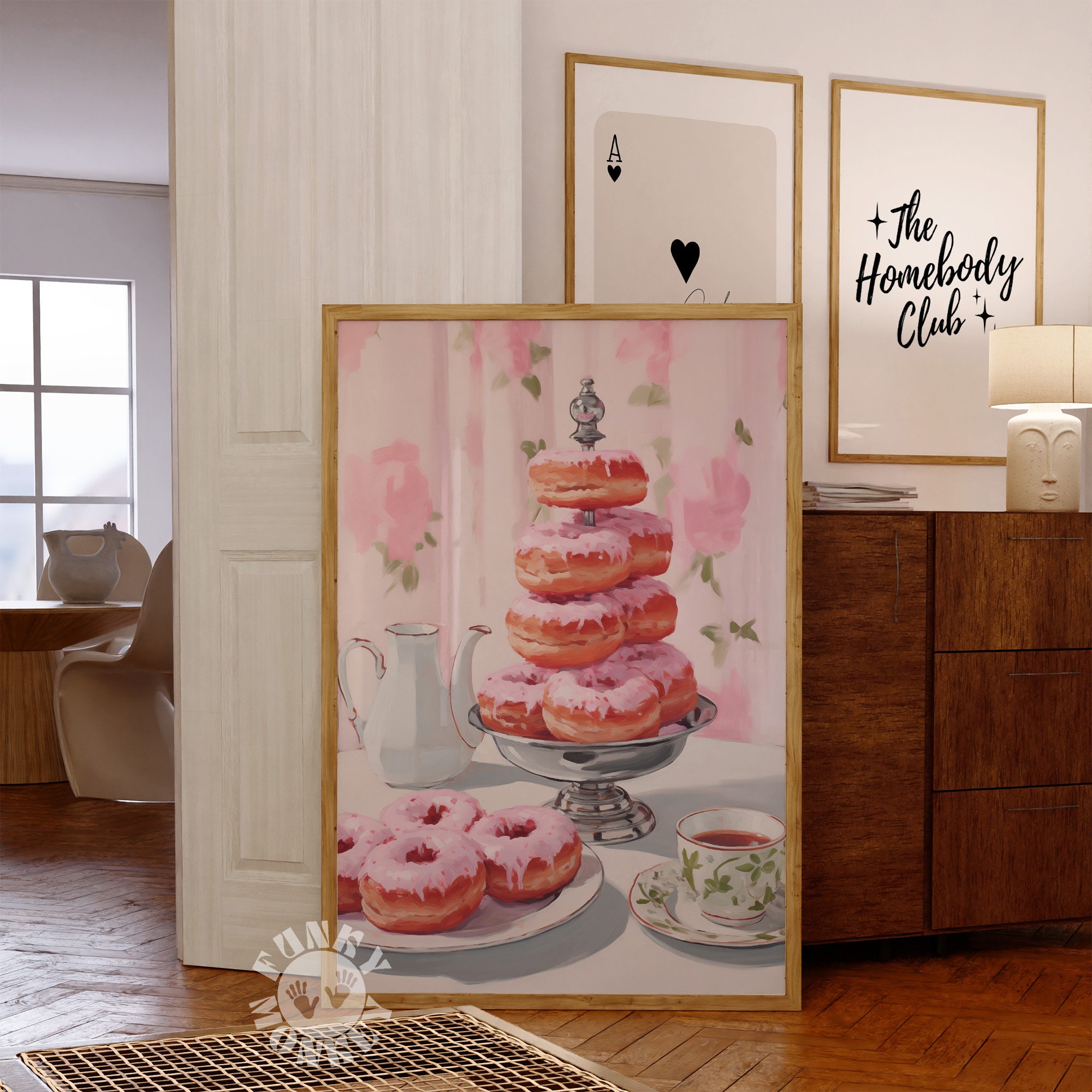 Pink Donut Kitchen Wall Art Print, Retro Breakfast Digital Print ...