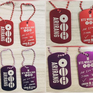 Arirang Inspired Military Dog Tag Keychain – London /US/Canada/Europe Concert Minimalist K-Pop Keepsake ~5cm x 3cm Fan-made - RED/PURPLE