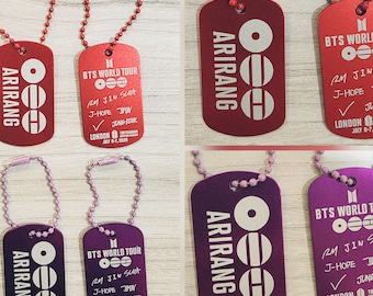 Arirang Inspired Military Dog Tag Keychain – London /US/Canada/Europe Concert Minimalist K-Pop Keepsake ~5cm x 3cm Fan-made - RED/PURPLE