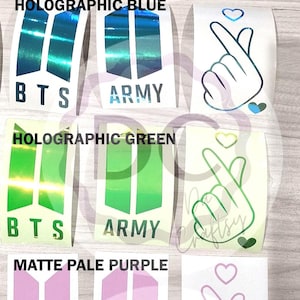 BTS, ARMY or Korean Heart Small Decal (Vinyl Sticker - Holographic, Matte,  Glossy) - height 2in to 8.5in