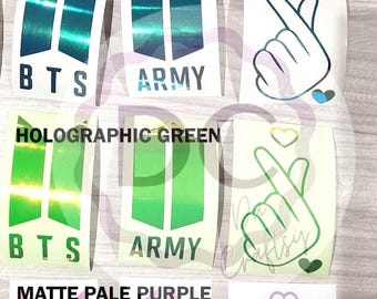 BTS, ARMY or Korean Heart Small Decal (Vinyl Sticker - Holographic, Matte,  Glossy) - height 2in to 8.5in