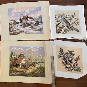 4 pretty, hand-embroidered (original handwork) wall pictures for framing