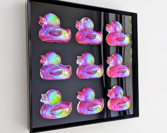 Holographic Ducks Pop Art: 3D Resin Wall Hanging