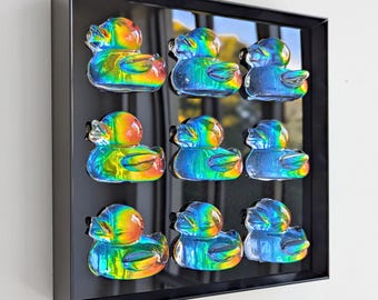 Holographic Duck Pop Art: 3D Resin Wall Decor, Framed (20cm x 20cm)