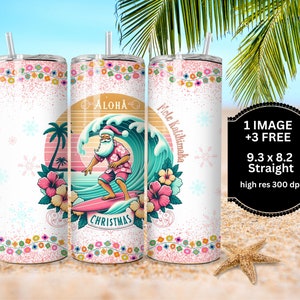 Mele Kalikimaka Christmas Tumbler Wrap, Hawaiian Christmas Tumbler Wrap, Christmas Tumbler Wrap gift, Santa Surfer Tumbler Wrap Aloha tumble