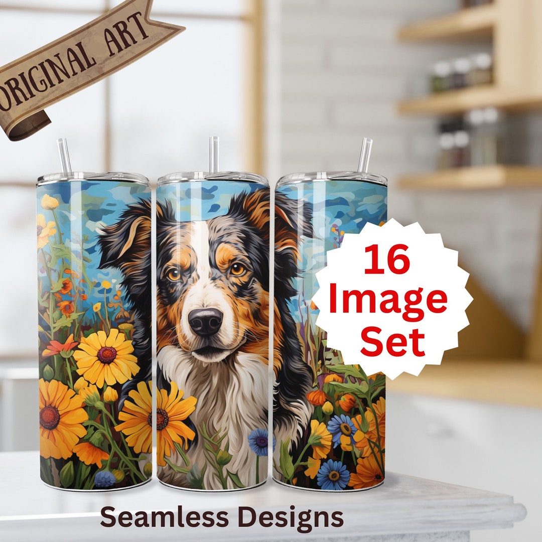 Dog Breed Original Artwork Tumbler Wrap, Australian Shepard Tumbler