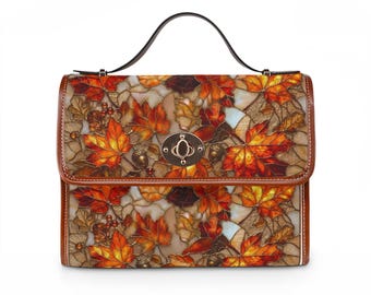 Wasserdichte Tasche mit Ahornblattmuster für den Herbst | Wandelbare Handtasche/Rucksack