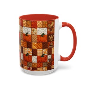 Pumpkin Patch Patchwork Mug, Accent Coffee Mug, Autumn Pumpkin Mug: Rustic Faux Patchwork Thanksgiving Coffee Cup afbeelding 10