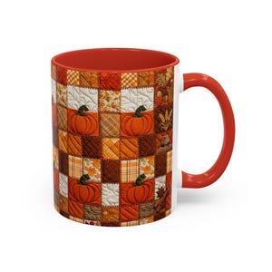 Pumpkin Patch Patchwork Mug, Accent Coffee Mug, Autumn Pumpkin Mug: Rustic Faux Patchwork Thanksgiving Coffee Cup afbeelding 4