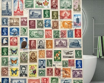 Postal Shower Curtain, vintage decor shower curtain, vintage bathroon art decor, postal old decor