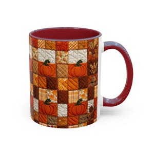 Pumpkin Patch Patchwork Mug, Accent Coffee Mug, Autumn Pumpkin Mug: Rustic Faux Patchwork Thanksgiving Coffee Cup afbeelding 18