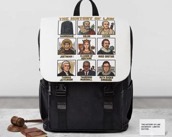 History of Law Portraits Backpack,Famous Legal Figures Illustrated, gift backpack layer students, gift law professor, law backpack gift