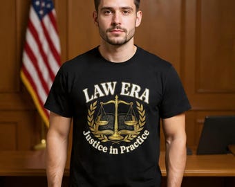 Law Era scales logo T-Shirt | Justice in Practice, legal emblem shirt, justice staff shirt,Future Lawyer Gift