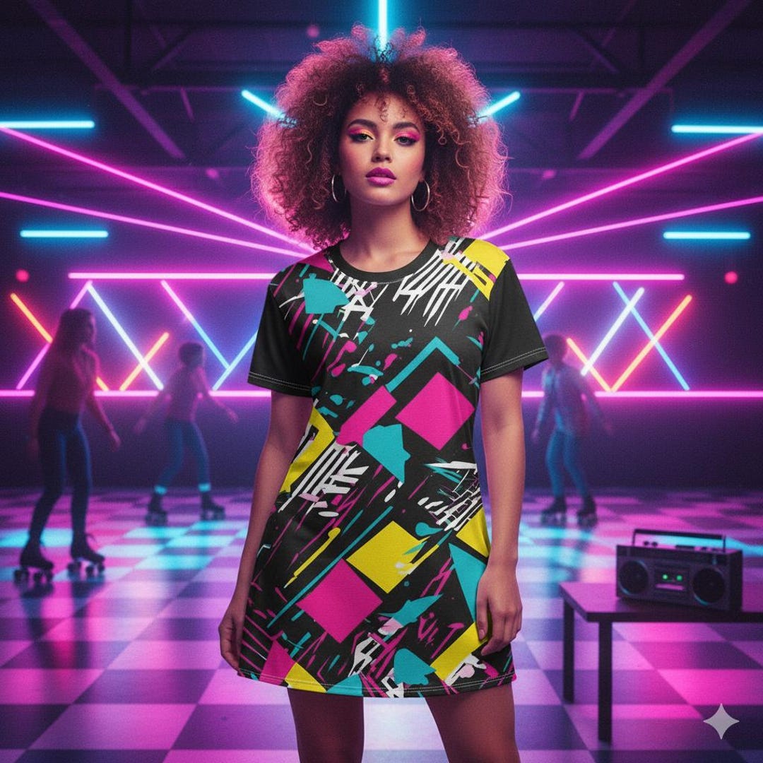 t shirt dress 80s LGY Retro Old School Hip Hop 80s 90s Graffiti Cassette T-Shirt Dress Casual Summer Dress Everyday Outfit, Women's, Size: 2XL, Black