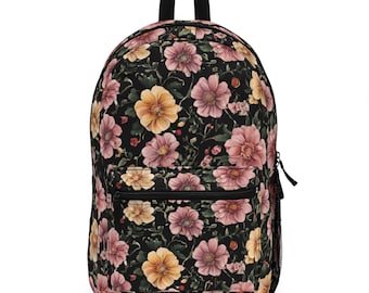 Black backpack brown Flowers Backpack | Floral backpack | garden backpack | wildflowers backpack