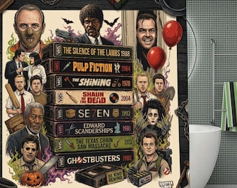 Shower Curtain cinefilos, bathroon decor halloween, horror movies shower curtain