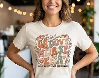 Groovy Nurse Cerva T-Shirt | Retro Floral Nursing shirt,Female Nurse Fashion, Modern Nursing Style, Best Nursing Tee, Nurse Pride Merch