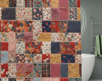 Shower Curtain patchwork art,bohemian bath decor, colorful patchwork bath, artistic fabric curtain, eclectic bathroom decor, boho patchwork