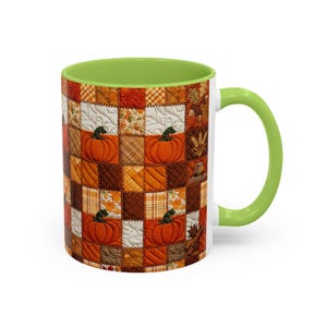 Pumpkin Patch Patchwork Mug, Accent Coffee Mug, Autumn Pumpkin Mug: Rustic Faux Patchwork Thanksgiving Coffee Cup afbeelding 16
