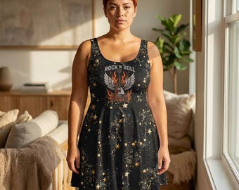 Electric Guitarist T-Shirt Dress - Female Shredder Rock Apparel - Vintage Six String Graphic Outfit - Musician Life Aesthetic Concert Wear