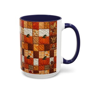 Pumpkin Patch Patchwork Mug, Accent Coffee Mug, Autumn Pumpkin Mug: Rustic Faux Patchwork Thanksgiving Coffee Cup afbeelding 9