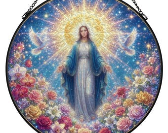 Mary virgin Stained Glass Suncatcher Window Hanging