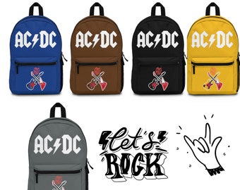 ACDC black Backpack,Rock n Roll backpack,rock backpacks, Guitar backpack,Rock & Roll backpack, Music lover backpack,Songwriter gift