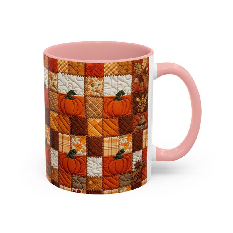 Pumpkin Patch Patchwork Mug, Accent Coffee Mug, Autumn Pumpkin Mug: Rustic Faux Patchwork Thanksgiving Coffee Cup afbeelding 5