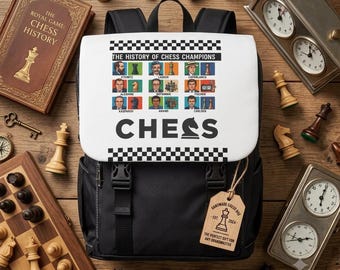History of Chess Champions Backpack,Chess Pieces Portraits,chess backpack for back to school, gift chess player, chess gift, chess backpack