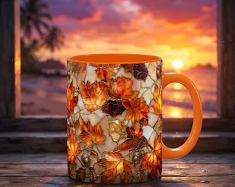 Autumn Leaves Mug, Autumn Maple Leaf Mug Fall Stained Glass Effect, Coffee Cup Ceramic Season,mug ThanksgivingGift