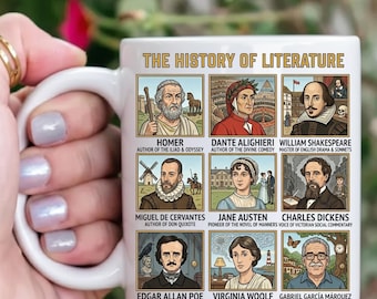 World Literature History Mug - Iconic Authors Collective Gift for English Teachers & Book Lovers - Classic Writers Library Decor Cup