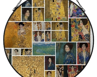 Gustav Klimt Stained Glass Suncatcher | Art Nouveau Window Hanging Reader Gift
