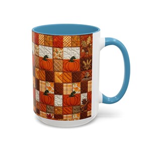 Pumpkin Patch Patchwork Mug, Accent Coffee Mug, Autumn Pumpkin Mug: Rustic Faux Patchwork Thanksgiving Coffee Cup afbeelding 12